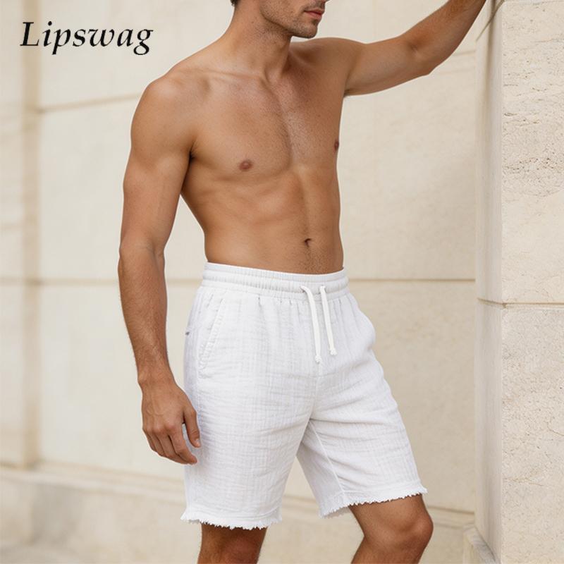Short Linen Drawstring - Pantaloncini in Lino Strappati alla Moda