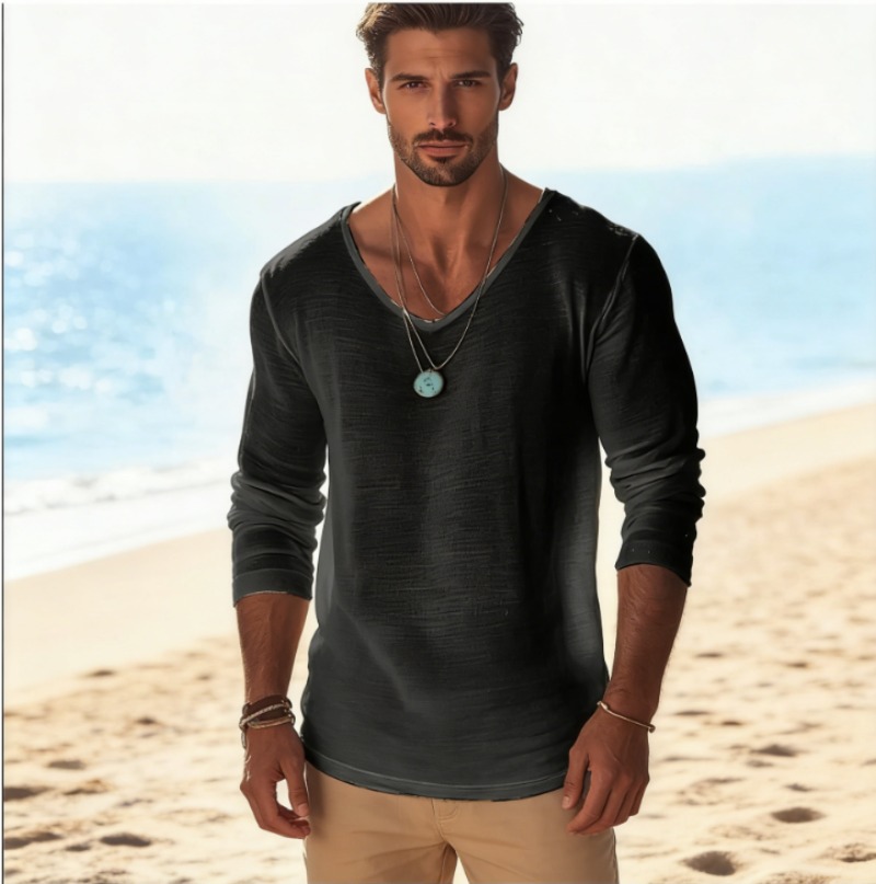 Linen Shirt Breathable - Maglietta Casual da Uomo a Maniche